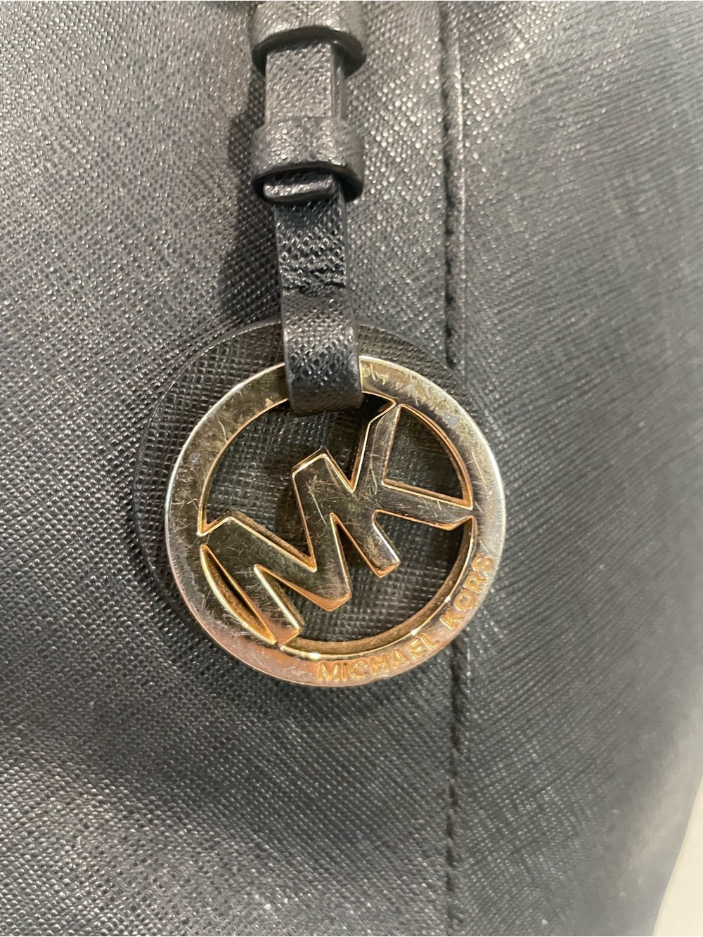 Michael Kors Black Leather Tote with Gold Logo Charm - Picture 3 of 11